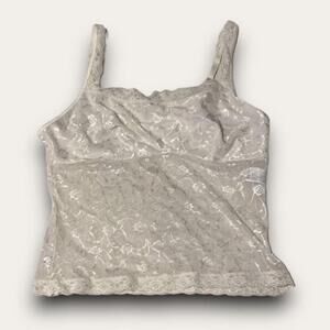 Vassarette Sheer Floral Mesh Tank Top Size Large Angelic Coquette White Lace